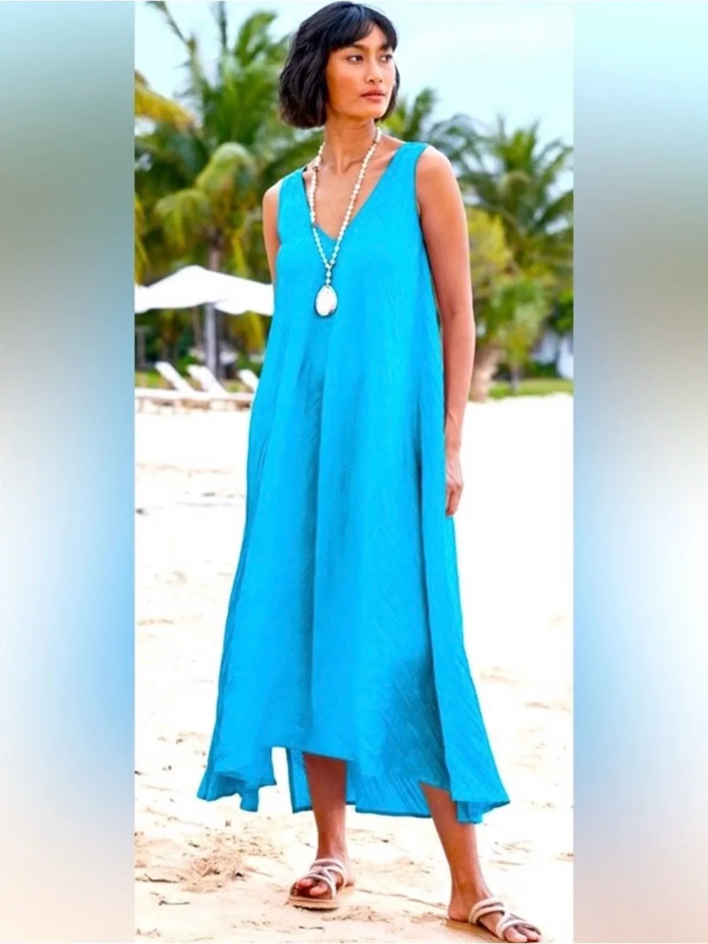 Soft Surroundings Caribbean Blue, Mizu Sleeveless Maxi Dress - Picture 1 of 8